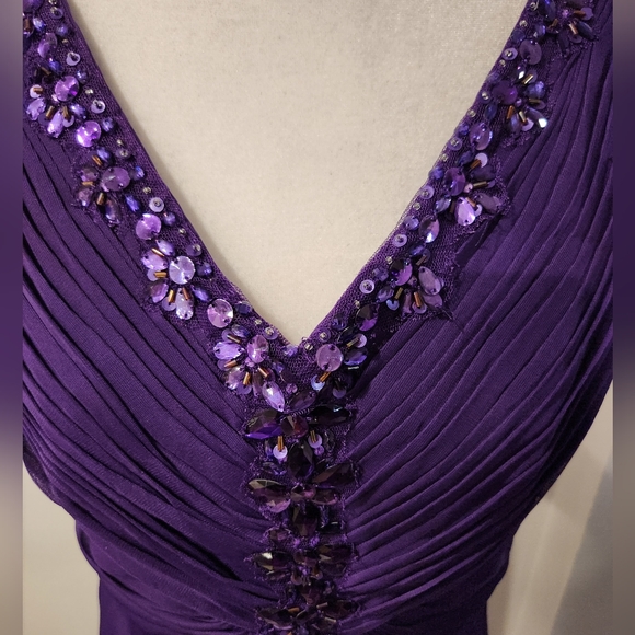 Purple Gown with Pleated Fabric Bodice and Rhinestone Detail at Bodice a… - Picture 4 of 9